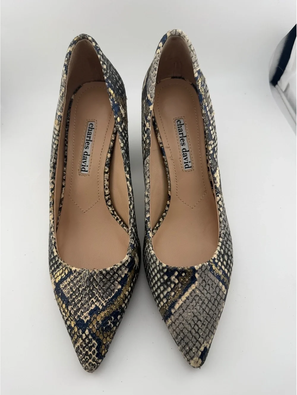 Charles David Arsenal Point Toe Block Pump - Light Lilac Metallic Snakeskin